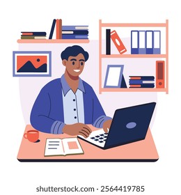 Freelancer doing online work, flat illustration 

