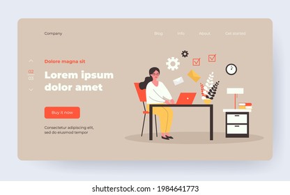 Freelancer emailing at night. Woman working at laptop, sending and receiving letters flat vector illustration. Freelance, time management concept for banner, website design or landing web page