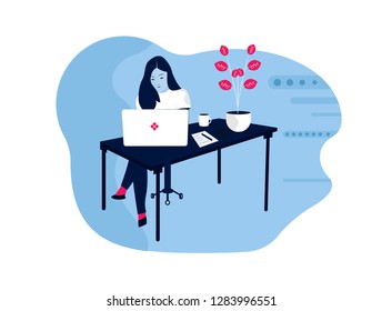 Freelancer girl working at the office