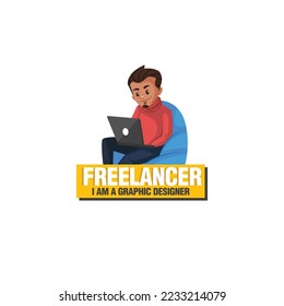 Freelancer i am a graphic designer vector mascot logo template.