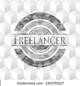 Freelancer grey emblem. Retro with geometric cube white background