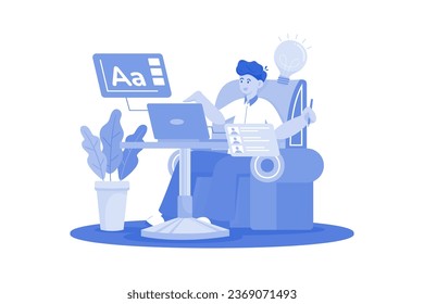 Freelancer controla el concepto de ilustración de varios proyectos en fondo blanco