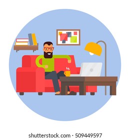 Freelancer home office. Remote work. Freelance business working place. Flat design illustration.