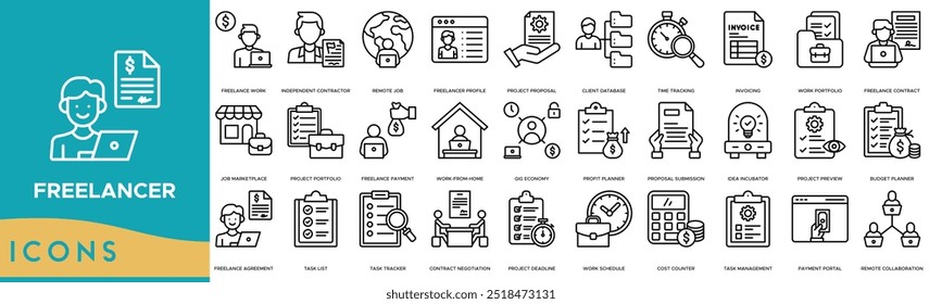 Icono de Freelancer. Trabajo independiente, contratista Independiente, trabajo remoto, Perfil independiente y propuesta de proyecto