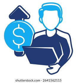 Freelancer icon represented by Casual Worker, laptop, money Dualtone style.