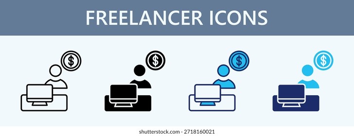 Conjunto de Ícones Freelancer de Coleção de Vários Estilos