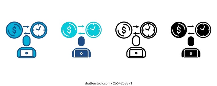 Freelancer Icon Set With Multiple Styles. Vector Illustration