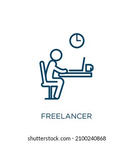 freelancer icon. Thin linear freelancer outline icon isolated on white background. Line vector freelancer sign, symbol for web and mobile