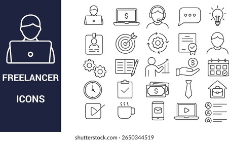 Freelancer icons set with business and work symbols