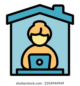 Freelancer isolation icon outline vector. House isolation. Self remote color flat