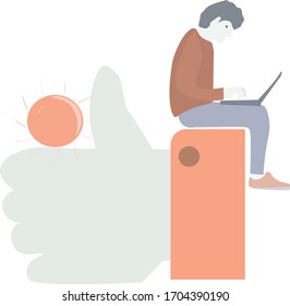 a freelancer with a laptop is sitting working.vector.isolated on a white background