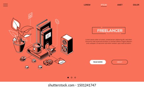 Freelancer - Line Design Style Isometric Web Banner