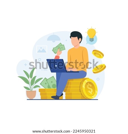 Freelancer make money and income. Online income from freelance work. Passive income, internet salary and earning money concept vector illustration