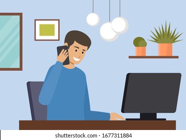 Freiberufler arbeitet zu Hause. Vektorillustration flach.