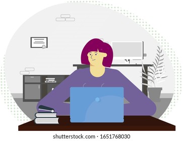 Freelancer manader developer offie worker work  laptop computer desk table web sitting sit woman female table web