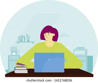 Freelancer manader developer offie worker work  laptop computer desk table web sitting sit woman female girl