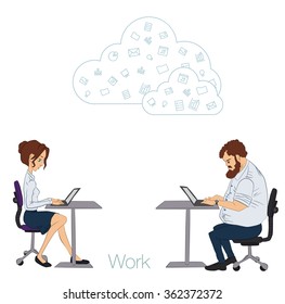 Freelancer, Manager, designer, programmer working via the Internet. Team networking in the cloud services and technologies. Remote teamwork through apps in the web network. Tools for working in  team