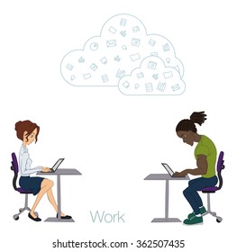 Freelancer, Manager, designer, programmer working via the Internet. Team networking in the cloud services and technologies. Remote teamwork through apps in the web network. Tools for working in  team