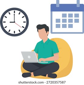 Freelancer Gerenciando Horário e Programação com Laptop Calendar e Relógio