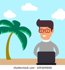 Freelancer on background with palm