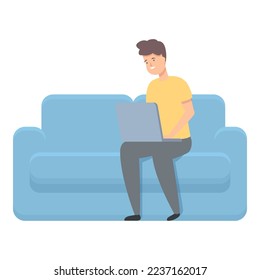 Freelancer on sofa icon cartoon vector. Work online. Smart social