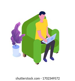 Freelancer, Remote worker, Home office isometric concept.  Vector illustration.