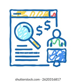 vetor de esboço do ícone do doodle do web site do trabalho de pesquisa do freelancer. sinal do web site do trabalho de pesquisa do freelancer. ilustração do símbolo isolado