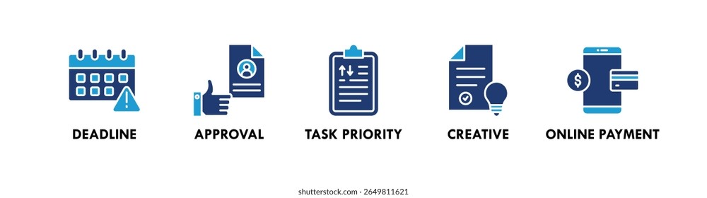 Freelancer Toolkit banner web ícone vetor ilustração conceito com um ícone de prazo, aprovação, prioridade de tarefa, criativo, e pagamento online