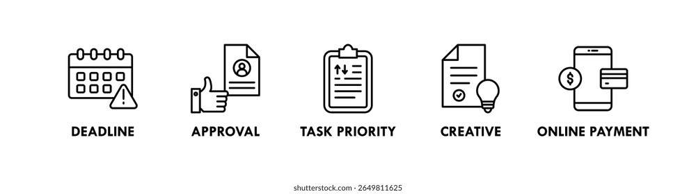 Freelancer Toolkit banner web ícone vetor ilustração conceito com um ícone de prazo, aprovação, prioridade de tarefa, criativo, e pagamento online