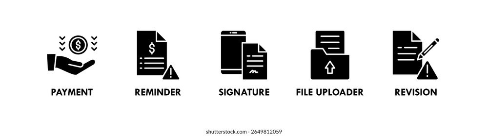 Freelancer Toolkit banner web ícone vetor ilustração conceito com um ícone de pagamento, lembrete, assinatura, upload de arquivo, e revisão