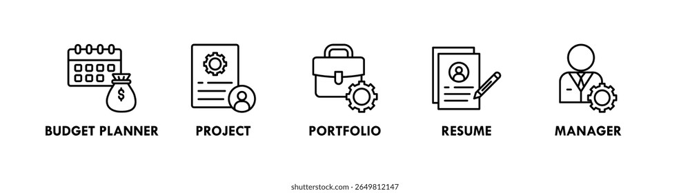Freelancer Toolkit banner web ícone vetor ilustração conceito com um ícone de planejador de orçamento, projeto, portfólio, currículo e gerente