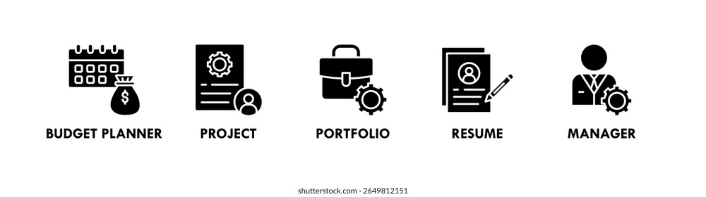 Freelancer Toolkit banner web ícone vetor ilustração conceito com um ícone de planejador de orçamento, projeto, portfólio, currículo e gerente