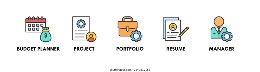 Freelancer Toolkit banner web ícone vetor ilustração conceito com um ícone de planejador de orçamento, projeto, portfólio, currículo e gerente