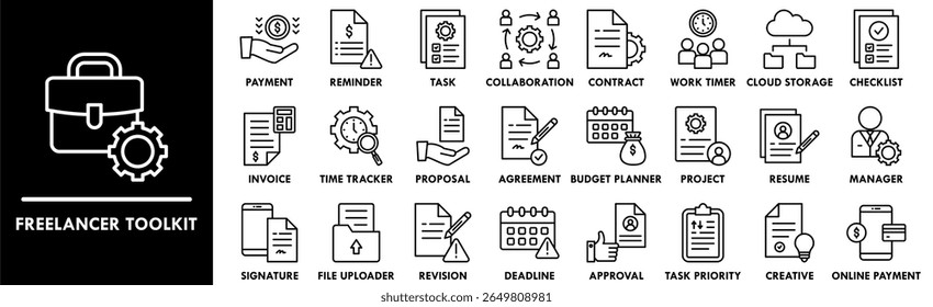 Freelancer Toolkit icon collection set. Containing design freelance, technology, toolkit, computer, business