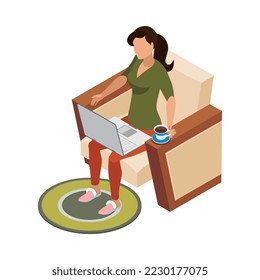 Freelancer usual day isometric composition with human character working in casual situation vector illustration