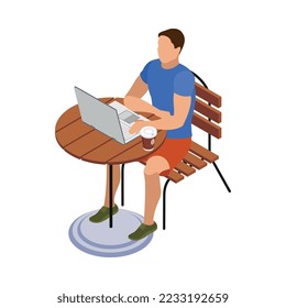 Composición isométrica de día habitual de freelancer con personaje humano trabajando en situación casual ilustración vectorial