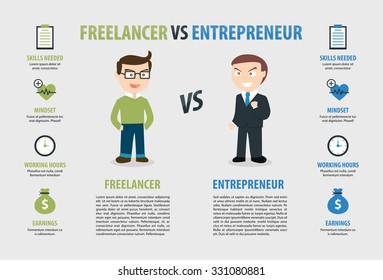  Freelancer Vs Entrepreneur Flat Infographic Vector