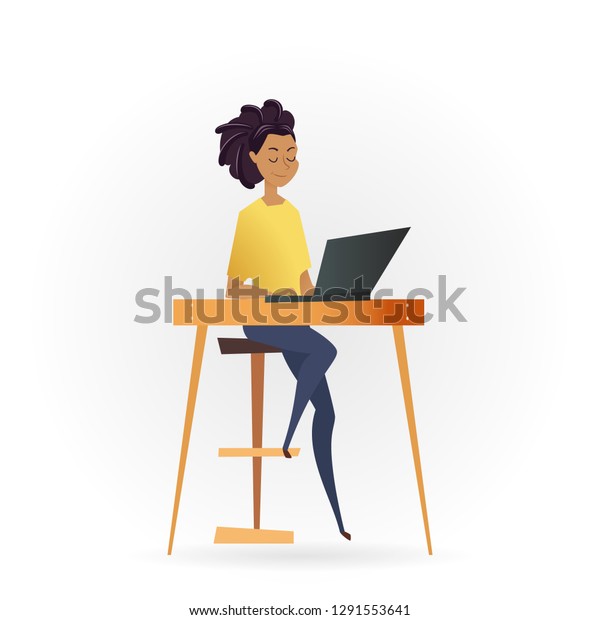 Vector De Stock Libre De Regalias Sobre Mujer Independiente Trabajando Por Computadora En1291553641