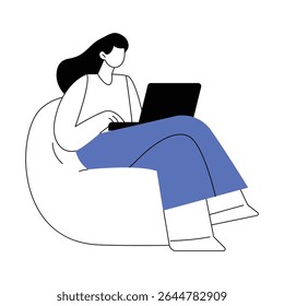 Freelancer Woman Working on Laptop Illustration – Minimal Vector Design for Remote Work and Productivity	
