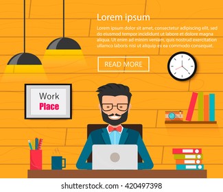 Freelancer at work flat web infographic concept vector. Build your own world creative people collection.