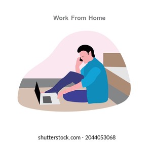 Freelancer Work From Home Vector Illustration  Make money online, Prevent Infection Spreading  Coronavirus etc