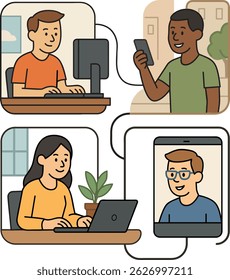 Freelancer, trabalho em casa, vídeo chamada, grátis, bate-papo