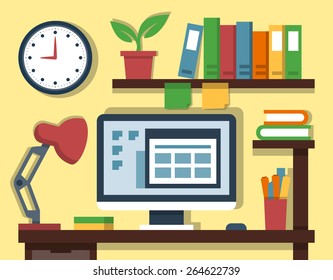 Freelancer work place in flat style 