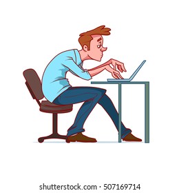 freelancer at work - sitting at computer and working on freelance project, simple illustration