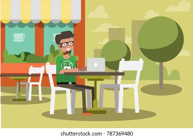 freelancer working in a cafe