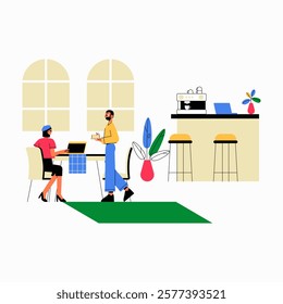 Freelancer Working In A Cafe In Flat Vector Illustration Symbolizing Remote Work, Coffee Culture, And Modern Lifestyle, Isolated On White Background