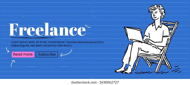 Freelancer working from home on laptop. Remote work, online study, digital nomad lifestyle.