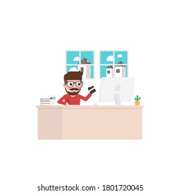 Freelancer working from home studio, isolated on white background