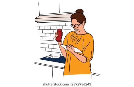 Freelancer working in kitchen space. Vector flat style illustration