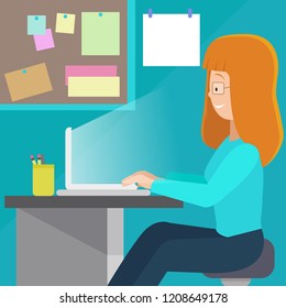 freelancer working on her desk character illustration